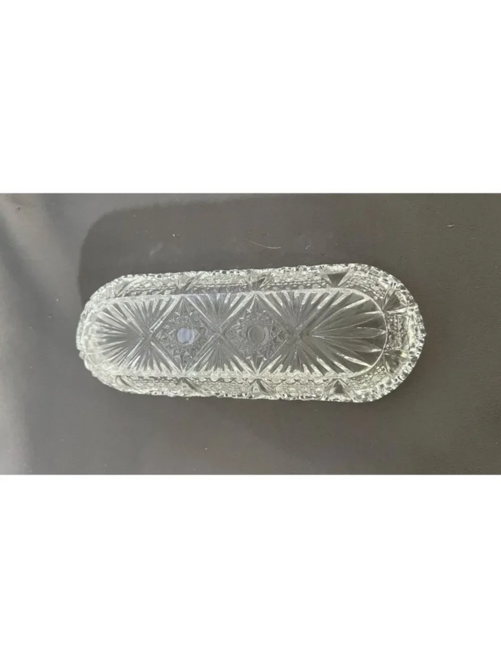 Vintage Cut Glass Clear Oval Celery Dish Intricate Design